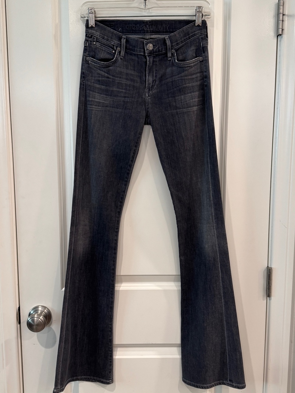 Citizens of Humanity Flare Jeans Washed Black Gray Denim Flattering High Rise 26